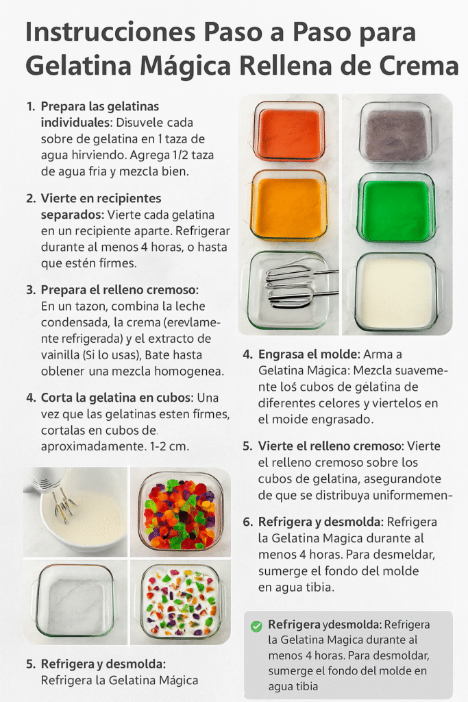 Gelatina Mágica Rellena de Crema #1: Postre Fácil y Sorprendente 3 Instrucciones Paso a Paso