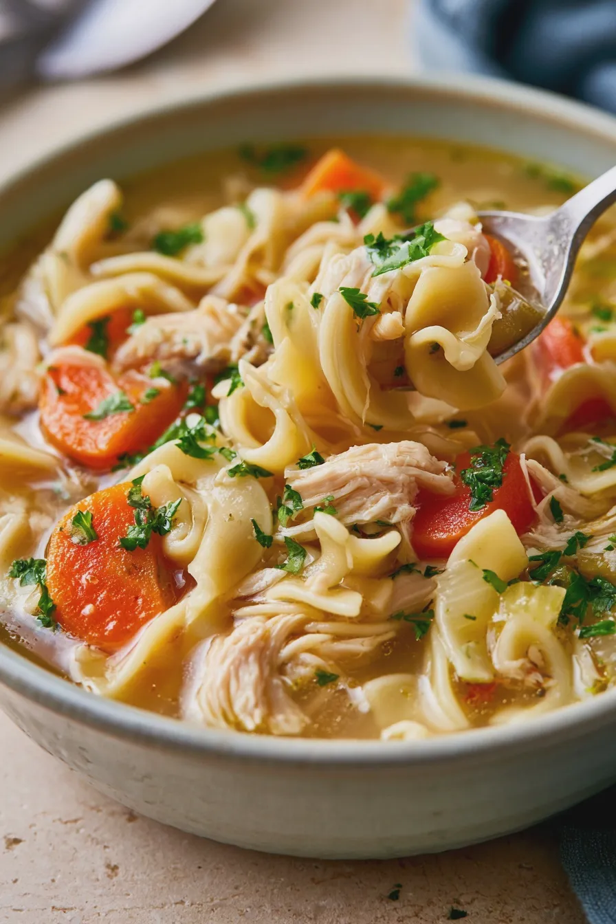 Sopa de fideos con pollo fácil y reconfortante